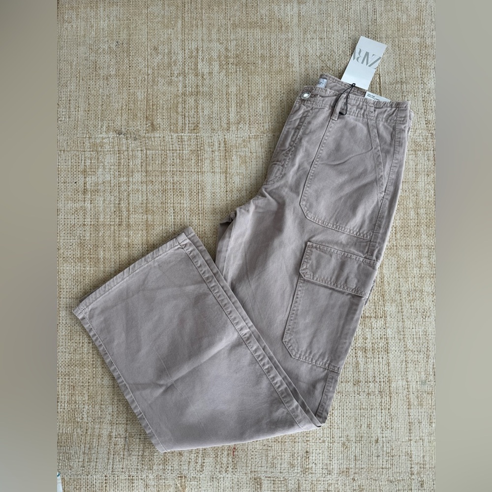 ZARA High Rise Cargo Pant Womens Size 6 NWT New Mauve Taupe EU 38 Pockets Casual